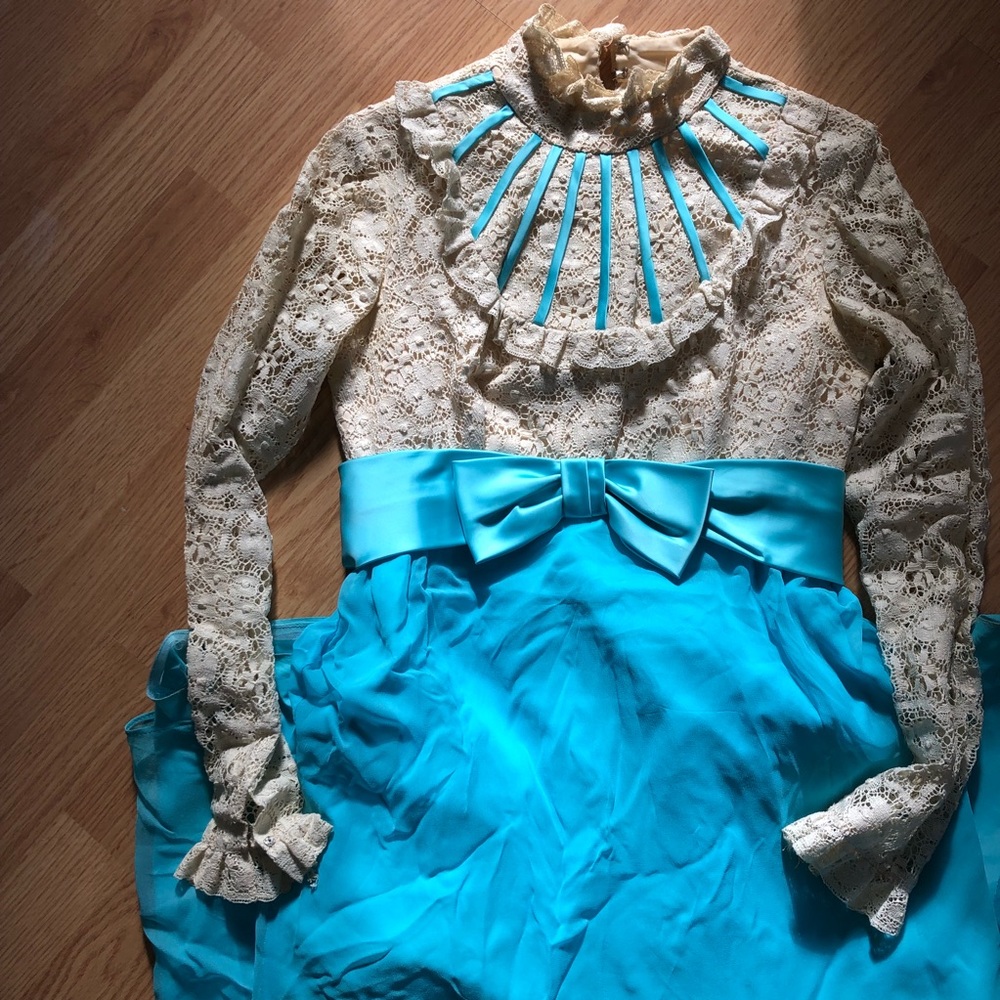 SOLD 1960s prairie dress prom blue